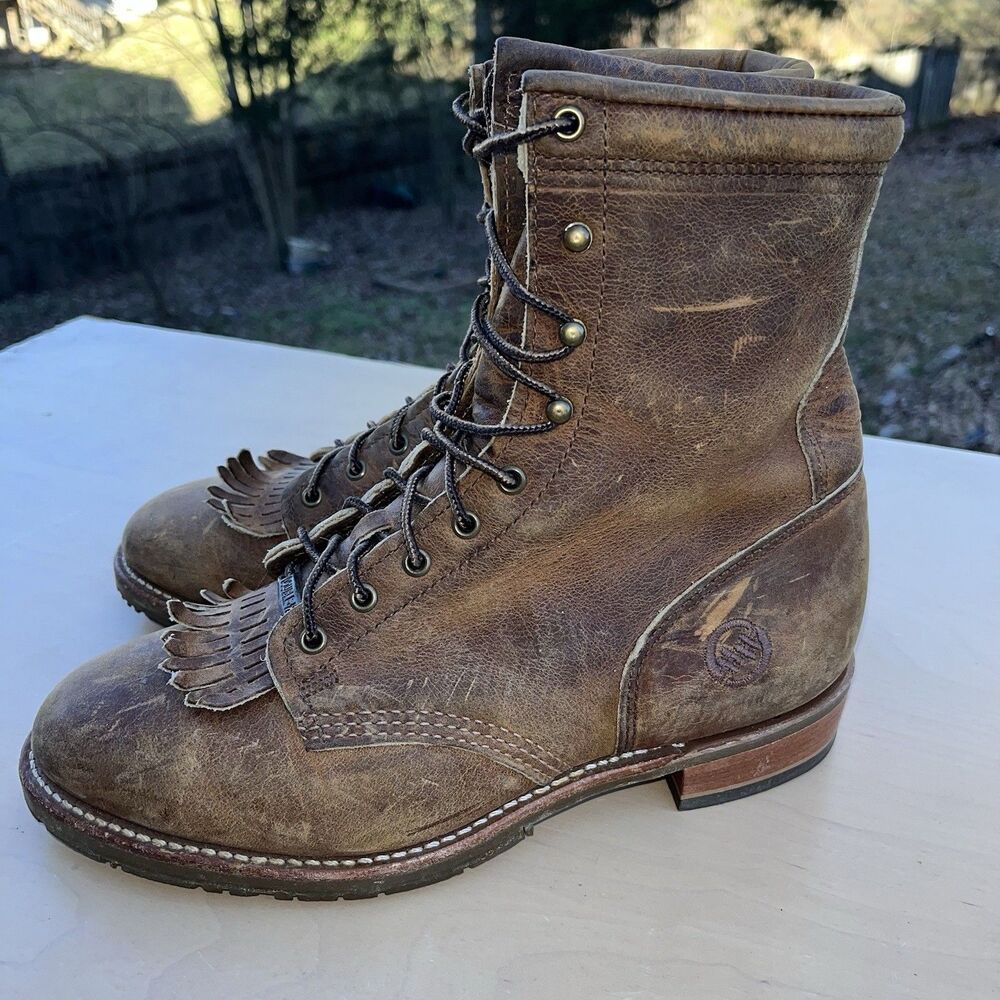 DOUBLE-H WOMENS Brown LADIES LACERS BOOTS Sz 8.5W Distressed